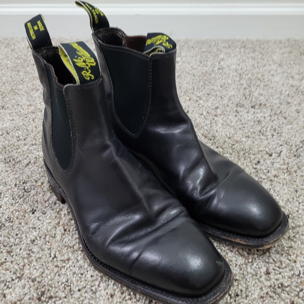 R. W. Williams, Black Leather Chelsea Ankle Boots. Made in Australia. Roomy.